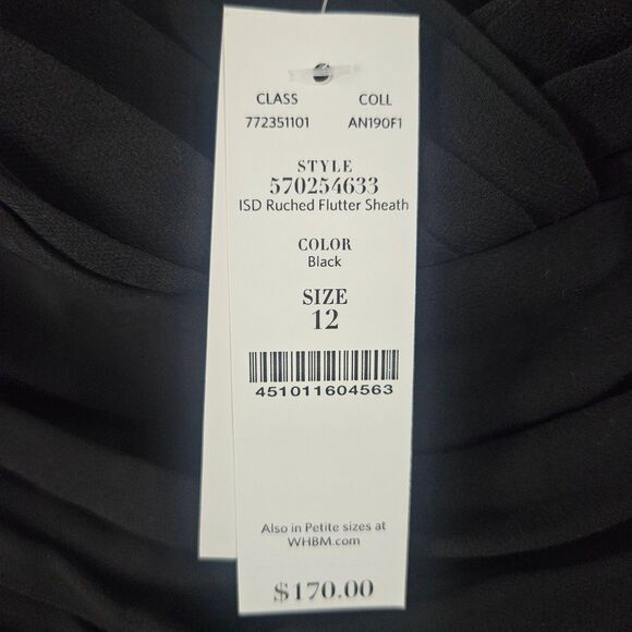 NEW WHBM Slimming Tech Sz 12 Black ISD Ruched Flutter Sheath Midi Stretch $170 - Picture 5 of 10